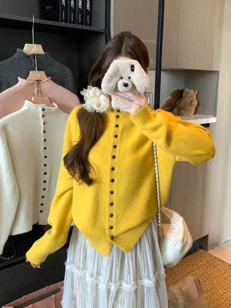 

Женский мягкий уютный свитер-кардиган больших размеров с воротником-стойкой, корейский стиль, осень-зима, новинка