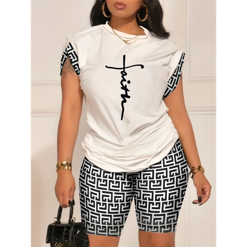 

Floral Print Short Sleeve Fashion Set Women's Summer Outfit Casual Stylish Ensemble No Brand Registered Trademark