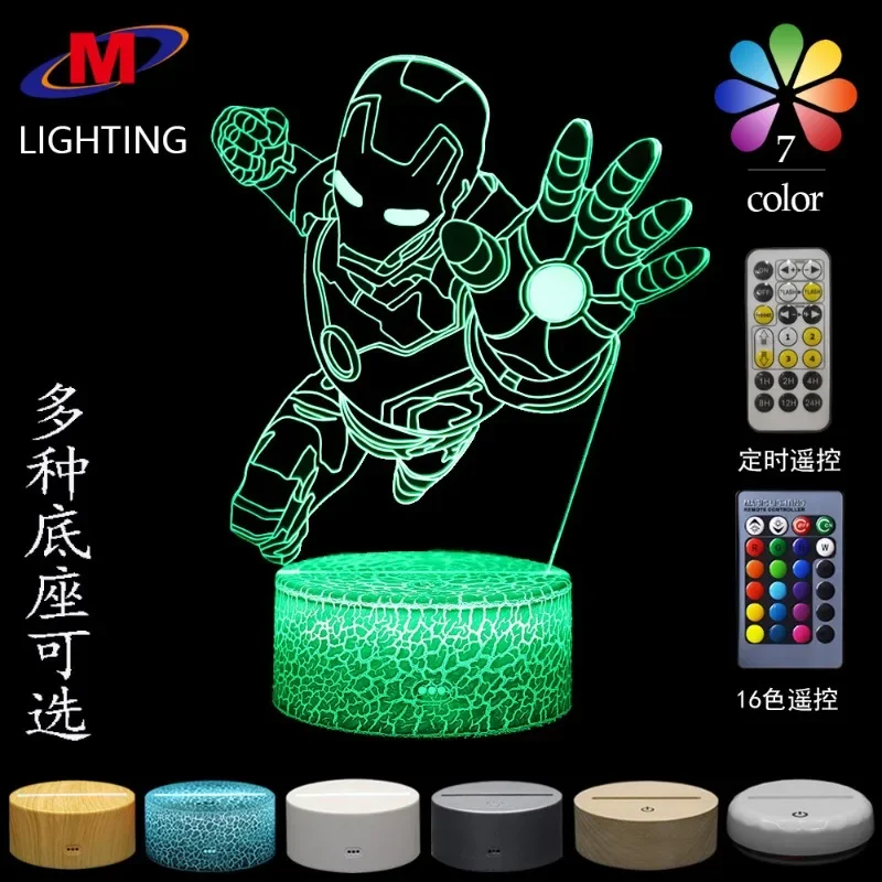 Iron Man Action Figures 3D Night Light USB Touch Desk Lamp Remote Control Room Decoration Lighting Gift Ornament Accessories