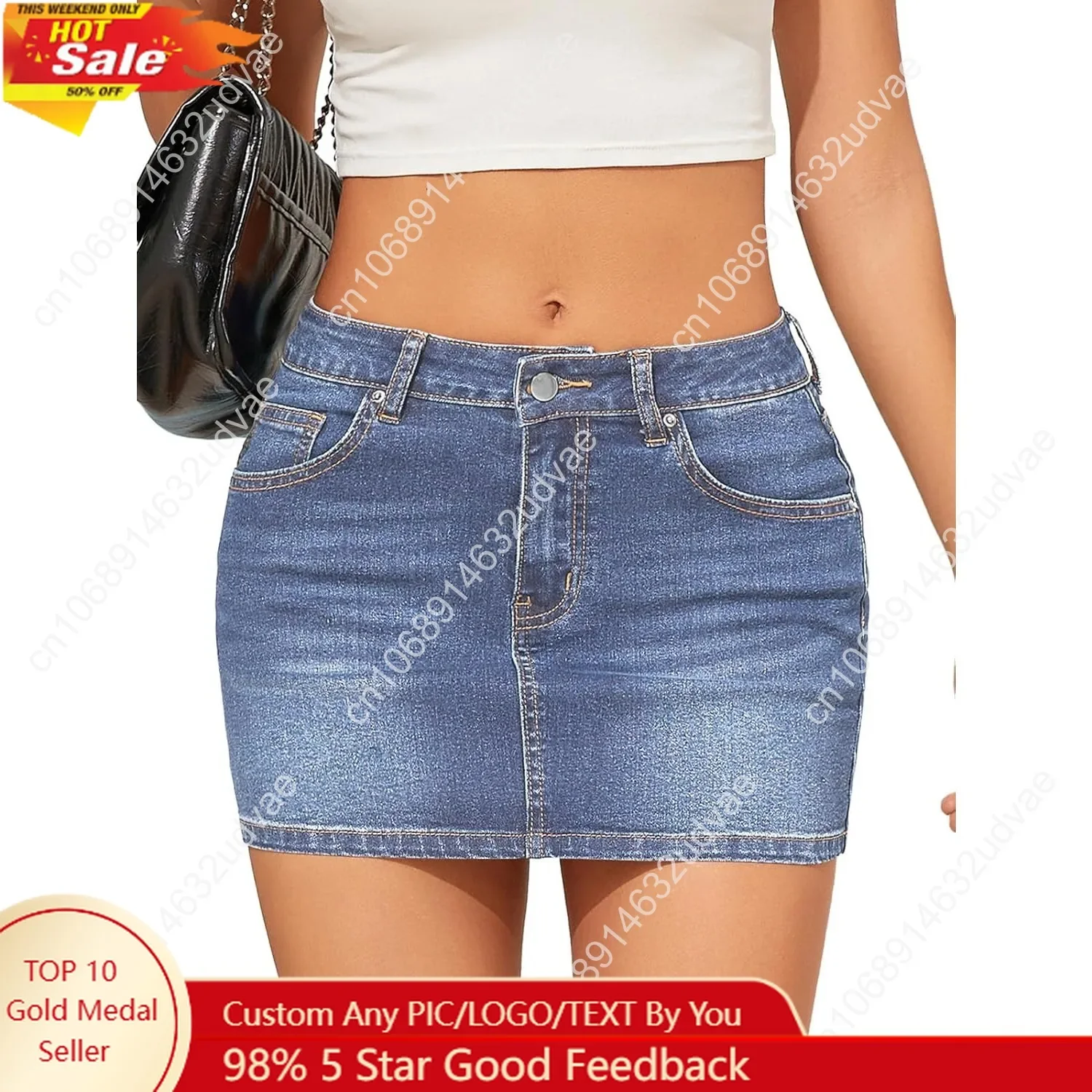 Women's Jean Skirts Low Waisted Casual Stretch Denim Mini Skirt with Pockets Sexy Denim Skirt for Women 2025 Trendy