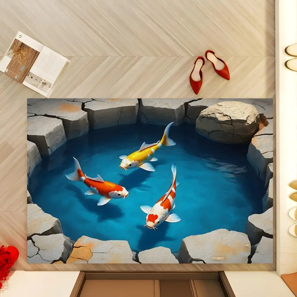 Floor Mat Diatomaceous Earth Bath Mat, QuickDrying, Water Absorb，MultiScene Household Floor Mat K-Koi F-Fish I-In T-The P-Pond