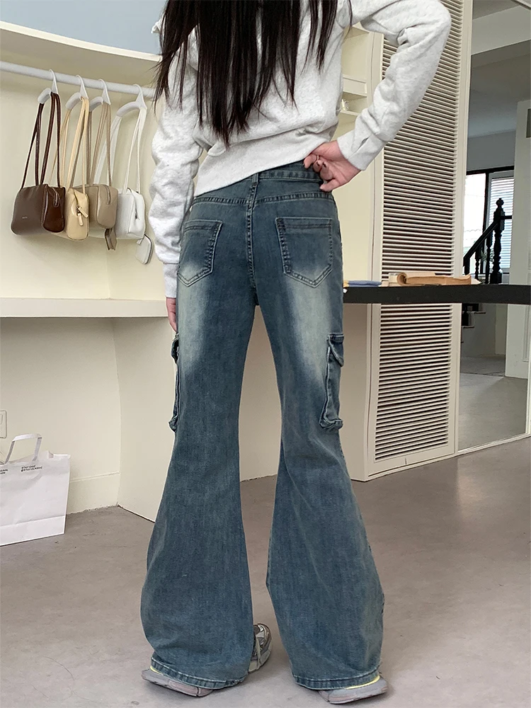 Jeans svasati in pizzo blu Y2k da donna Harajuku pantaloni in denim larghi stile giapponese anni 2000 pantaloni Jean vintage anni '90 vestiti della spazzatura 2024