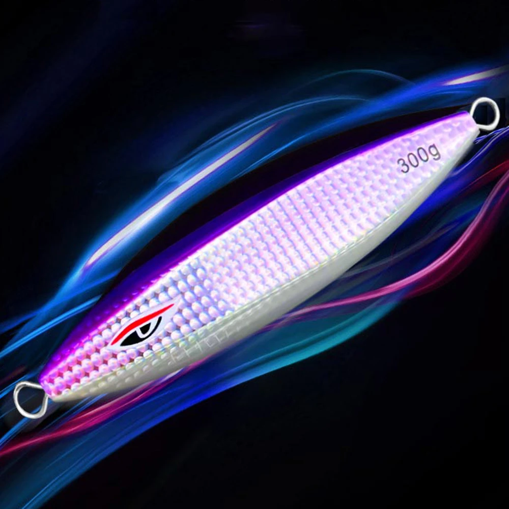 AOCLU Sardine Shape Speed Slow Metal Jig 300g 400g 500g Luminous UV Glow No Hooks Hard Bait Sinking Stick Lure Boat Bass Fishing