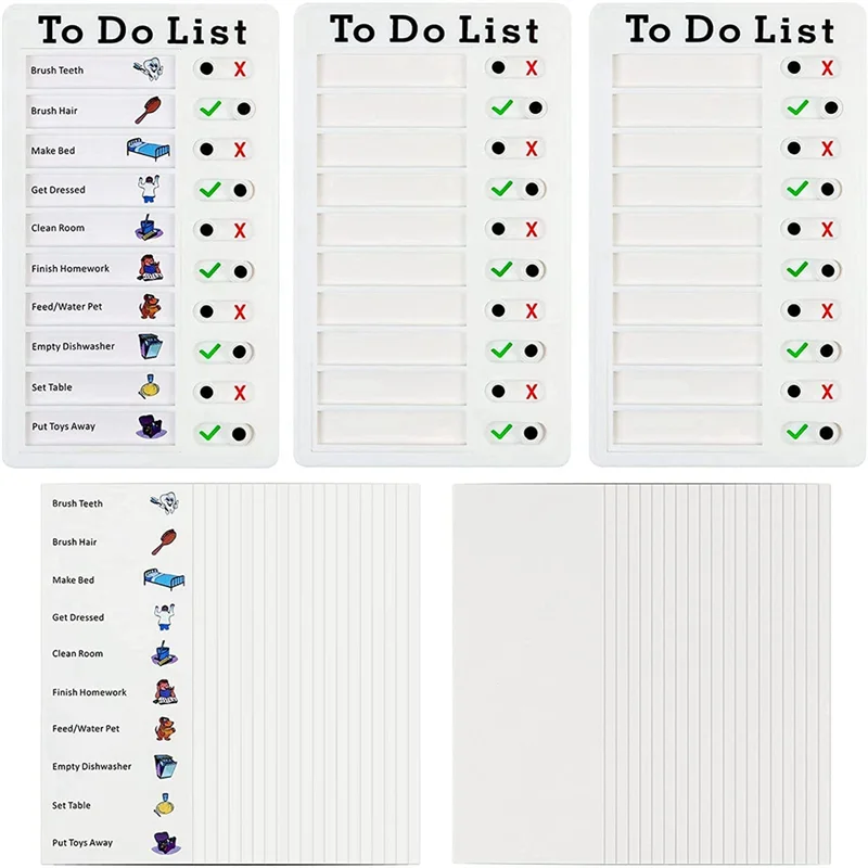 EF-Pack Of 3 Memo Boards, Removable Plastic Chore Chart, To-Do List Sliding Boards With 40 Paper