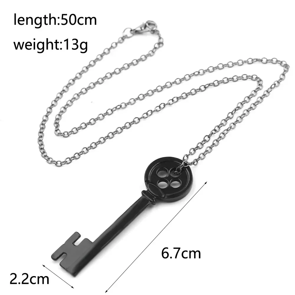 Movie Coraline Black Button Key of The Secret Door Pendant Necklaces Cosplay for Men and Wowen Gifts Accessories Whoelsale