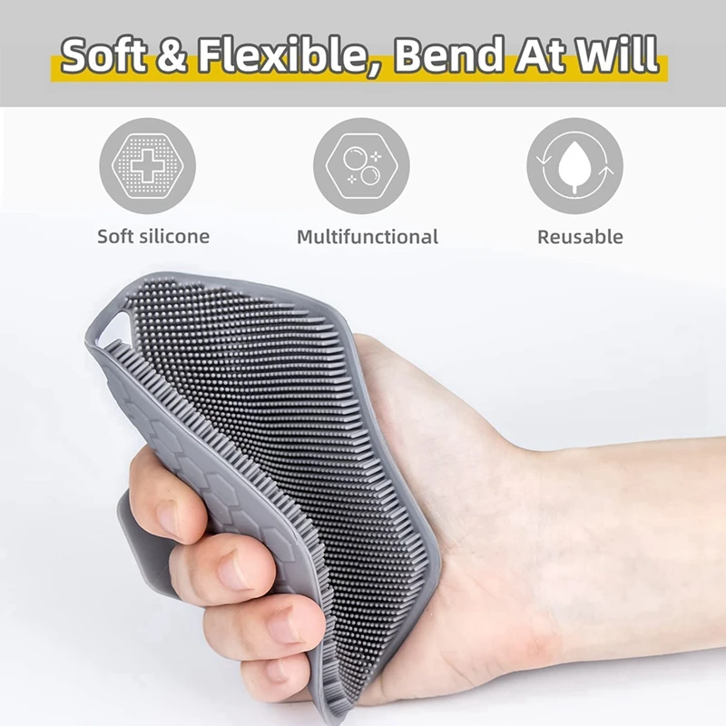 3 قطع سيليكون التقشير الجسم الغسيل دش و حمام الملحقات مع السنانير التخزين سهلة لتنظيف رمادي