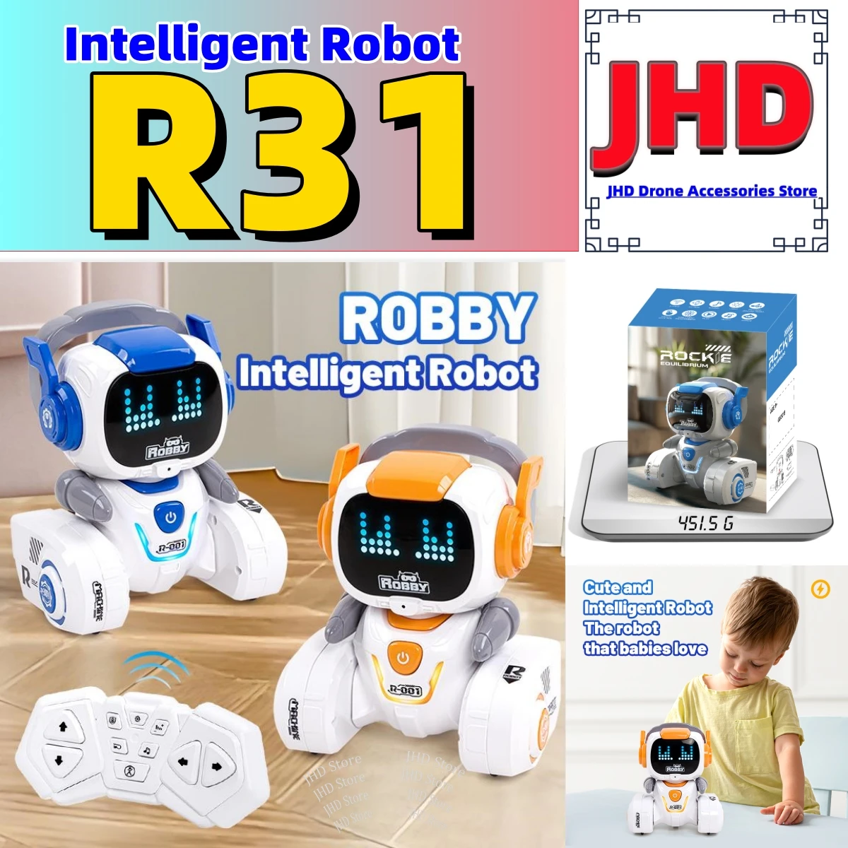 

JHD на 2025 год, новый JJRC R31 Robbie, интеллектуальный робот вперед, назад, левый и правый поворот, программируемый патрульный танец, сенсорная игрушка в подарок