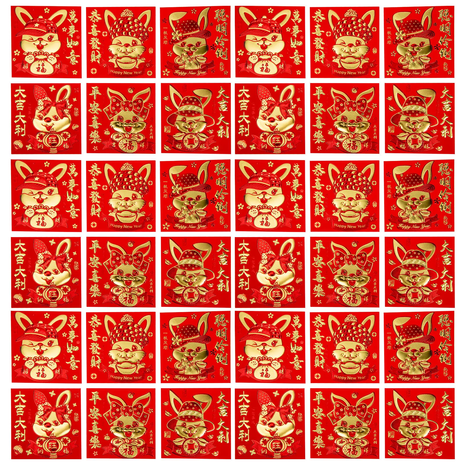66Pcs Year of The Rabbit Red Envelopes Bright Cartoon Pattern Folding Money Bags Festive Lunar New Year Cash Packets Decorative