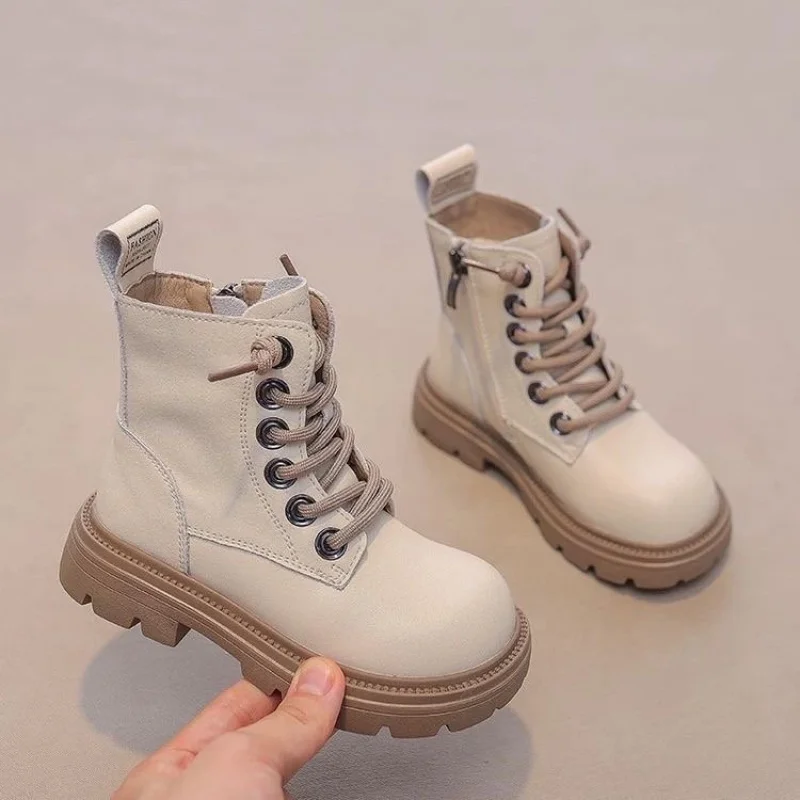 

Elegant Zipper Baby Girl Casual Fashion Boots Autumn/winter Round Toe Warm Thick Sole Lace Comfortable Children's Midsole Boots