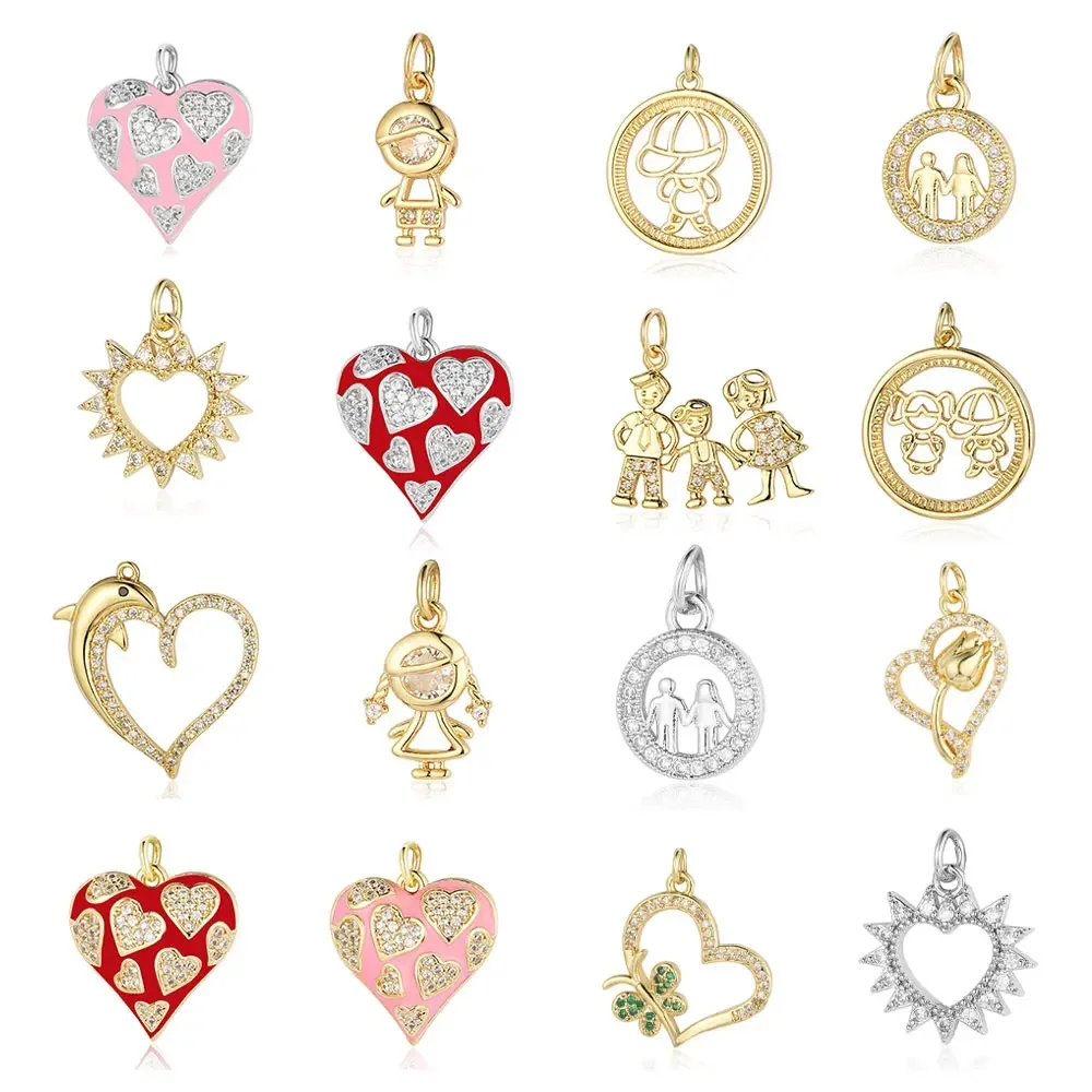 3pcs/Lot Copper Cubic Zircon Family Love Charms Sun Mother Rose Pendant for Bracelet Earring Necklace Making Wholesale