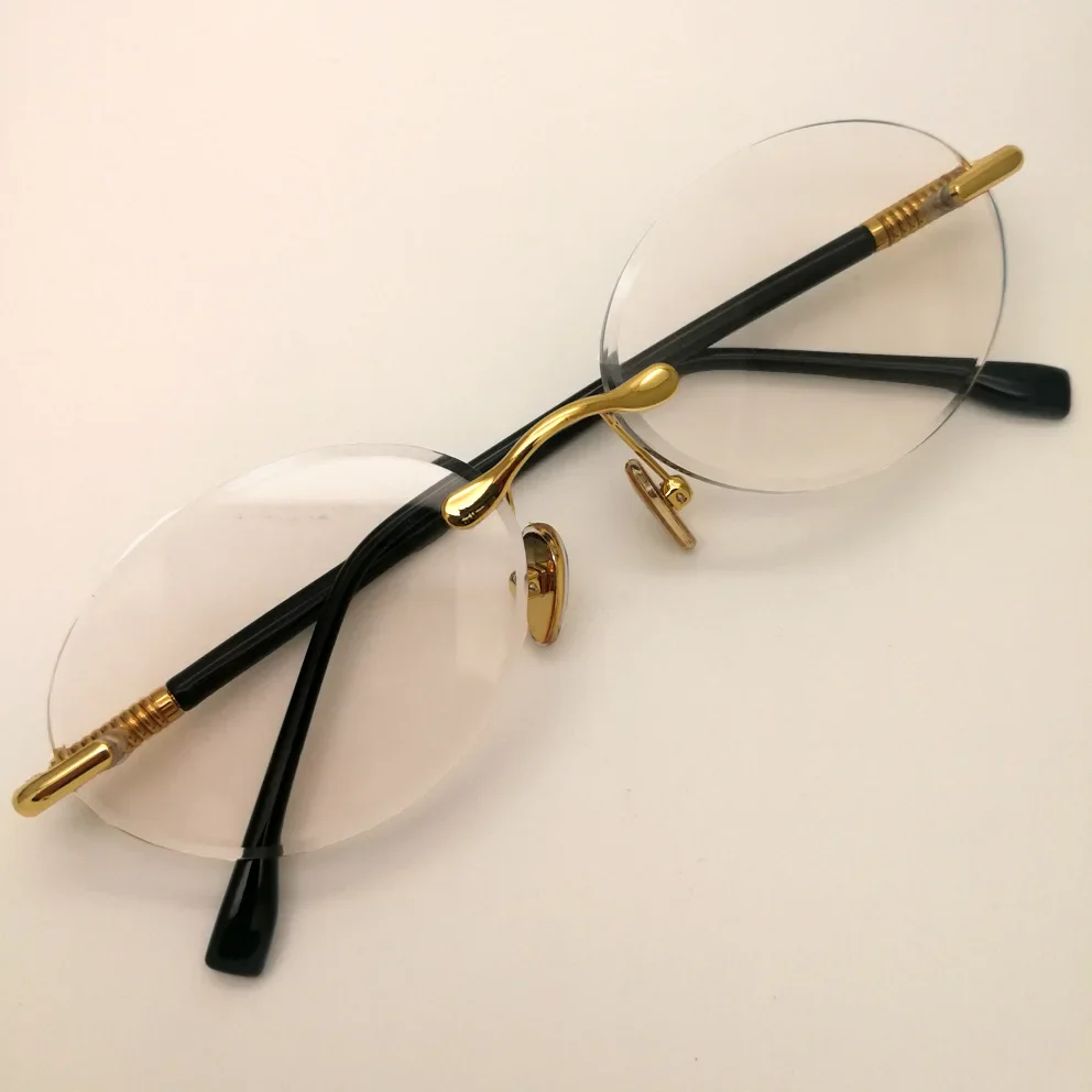 Luxus Randlose Glas Sonnenbrille Männlich Braun Kristall Stein Objektiv Gläser Kleine Oval Vintage Sonnenbrille für Männer Frauen Top Qualität – Detail 6