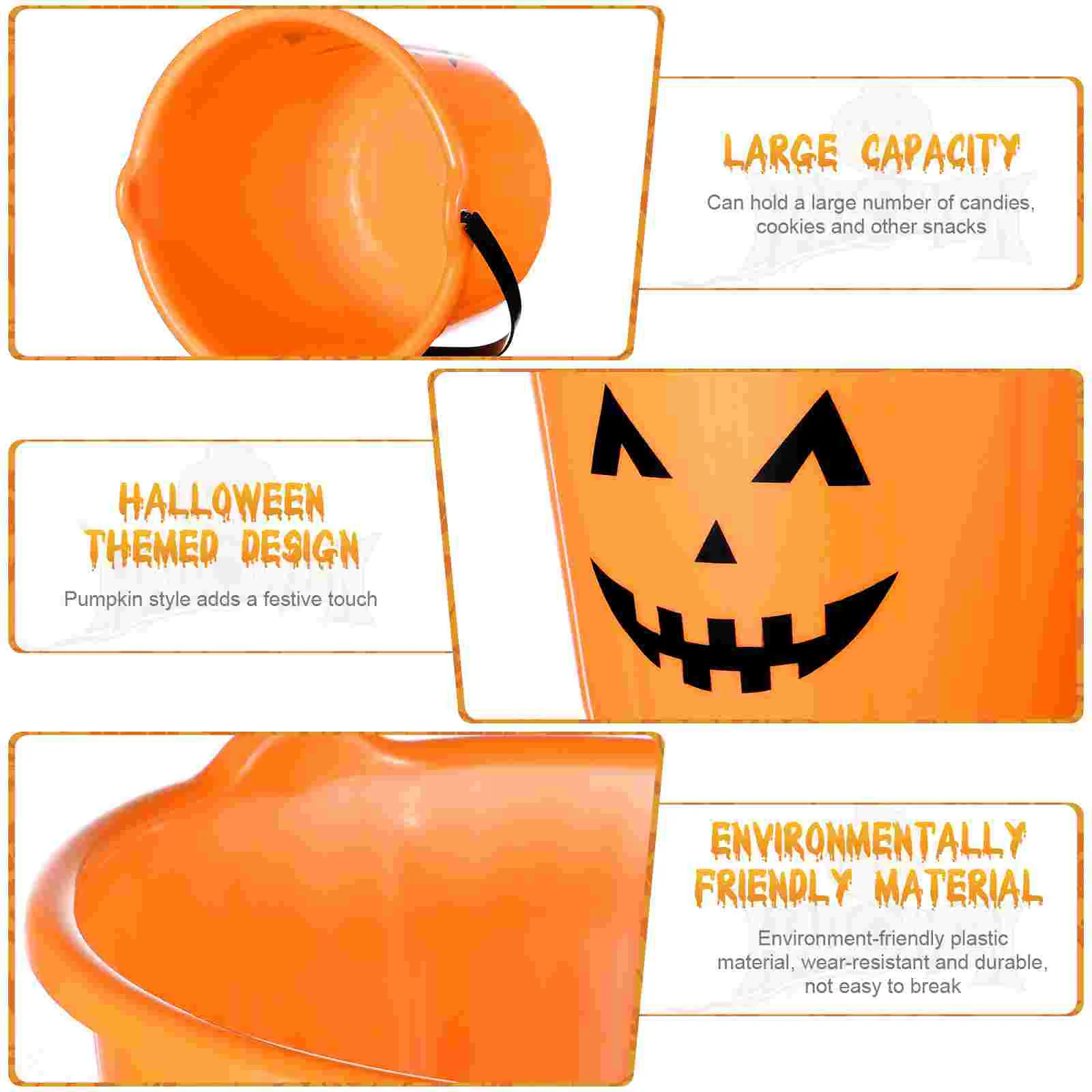 Trick or Treat Bucket Pumpkin Candy Holder Halloween Party Supplies Orange Squash