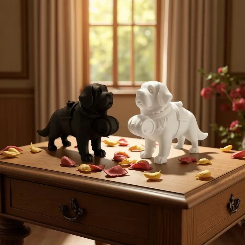3D Printed Matte Saint Bernard Rescue Dog Sculpture Barrel Collar Mountain Rescue Canine Minimalist Cabinet Desktopt