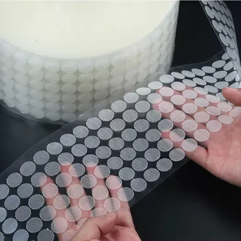 Whoelsale 10/15/20mm şeffaf nokta kendinden yapışkanlı cırt cırt raptiye bant güçlü tutkal bebek yuvarlak sikke naylon bant Sticker