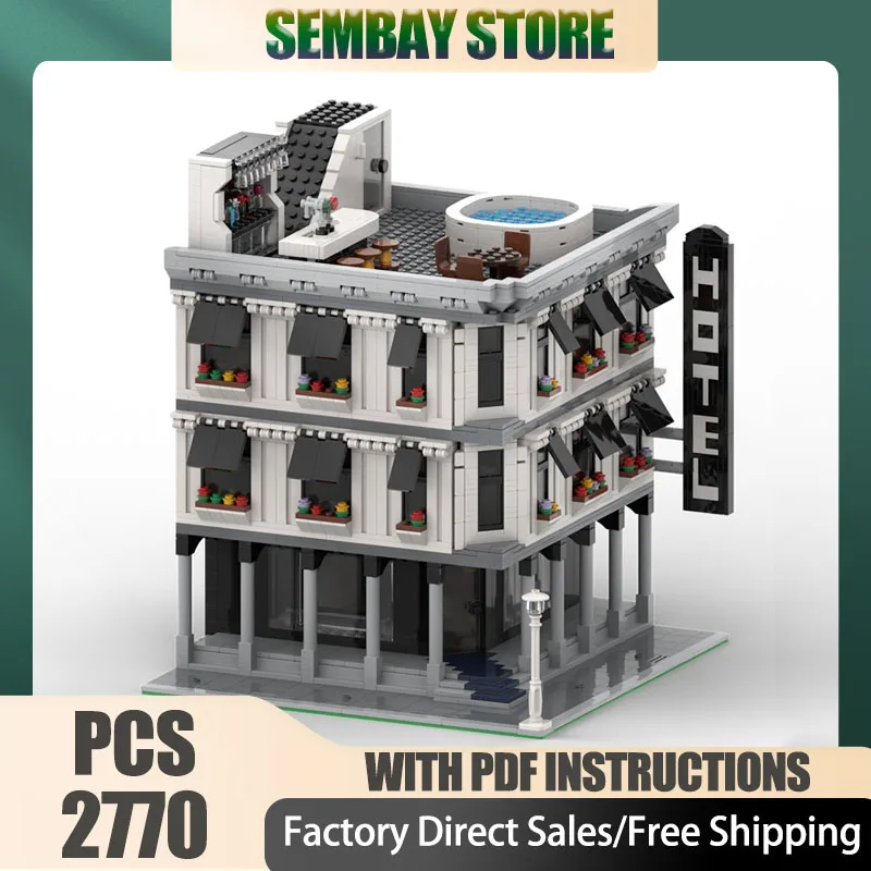 

Modular City Building Model Moc Building Bricks Modular Corner Hotel Model Technology Blocks Christmas DIY Toy Construction Gift