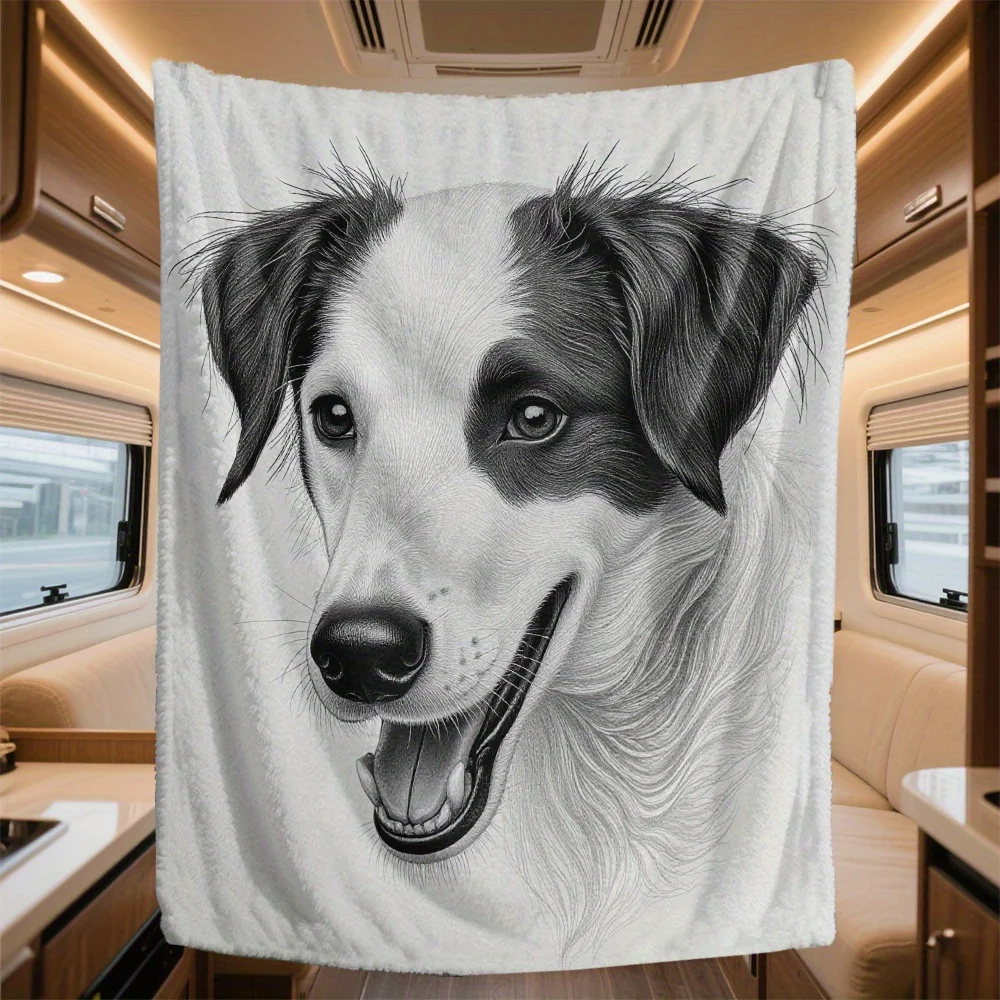 

1 шт. легкое в уходе одеяло с художественным принтом щенка - полиэфирная ткань, можно стирать в машине, подходит для дивана, спальни, можно стирать в машине