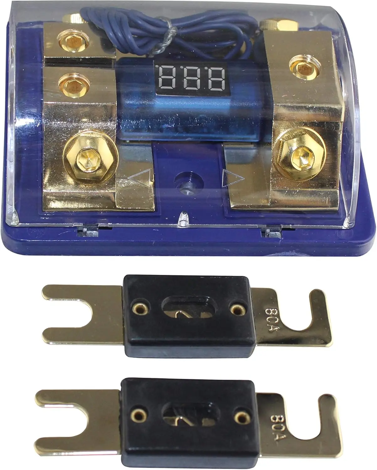 250A Dual Digital Golden ANL Dist Block Fuse Holder 1x 0Ga in 2X 4Ga Out Free 2PCS Fuses
