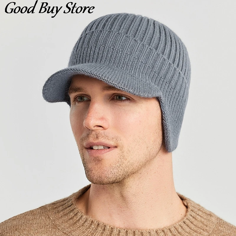 Winter Spring Balaclava Wool Knitting Visors Hat with Earflap Elastic Warm Knitted Cap Skiing Soft Knitwear Outdoor Beanie Caps