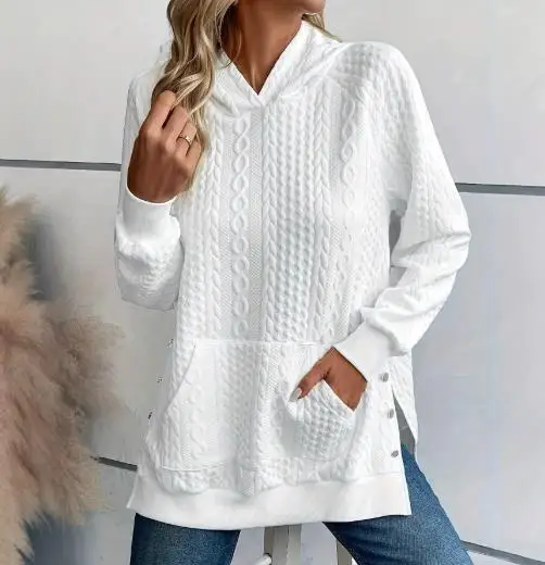 

2025 Popular Autumn and Winter New Item Plus Long Sleeved Solid Color Hooded Sweatshirt for Women