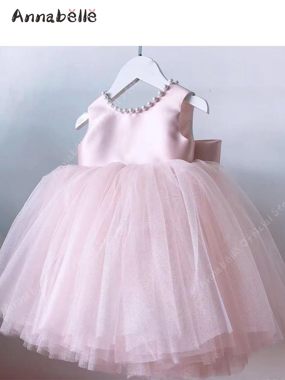 Annabelle Cute Ieaky Back Pearl Bow Decoration Kids Girls Wedding Dress Girls' Photo Performance Dresses