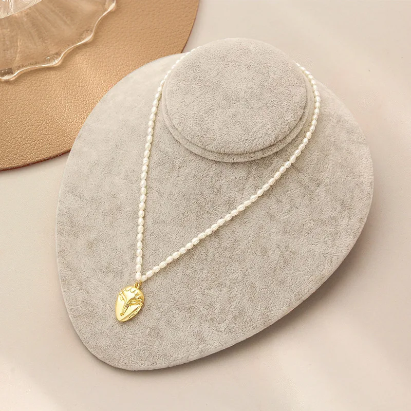 Peking Opera Facial Makeup National Fashion Freshwater Rice Grain Small Pearl Retro Short Pendant Necklace Clavicle Chain Neckla