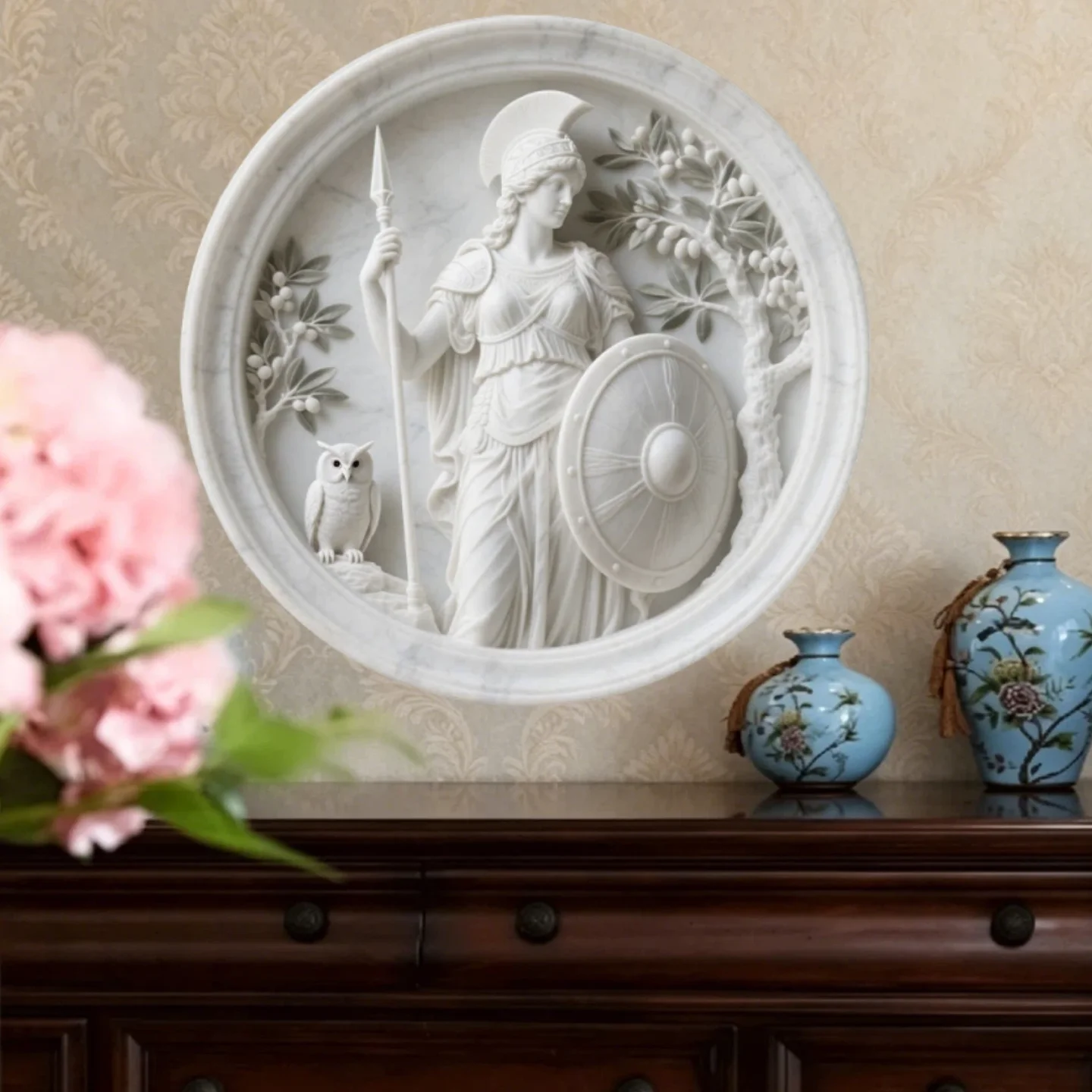 Arte de Parede em Alumínio 2D Vintage Mitologia Grega Atena, Deusa da Sabedoria e da Guerra para Decoração de Pátio, Jardim, Cozinha, Bar, Quarto, Garagem e Café