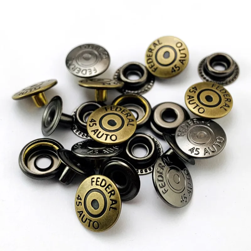 20 Sets/lot Brass Metal 201 Snap Button Buckles Fasteners Press Popper Stud FEDERAL 45 AUTO for Knife Sheath Scabbard DIY Make