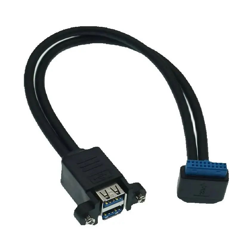 90 Degree Up Down Left Right Elbow Stackable USB Female with screws Panel Type To Motherboard 20Pin Header Cable 25cm Dual Ports