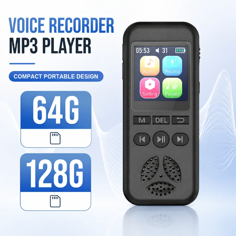 128G One-Click Portable Recording Pen Multifunctional MP3 Audio Recorder for Meeting Conversation Digital Recording Pen
