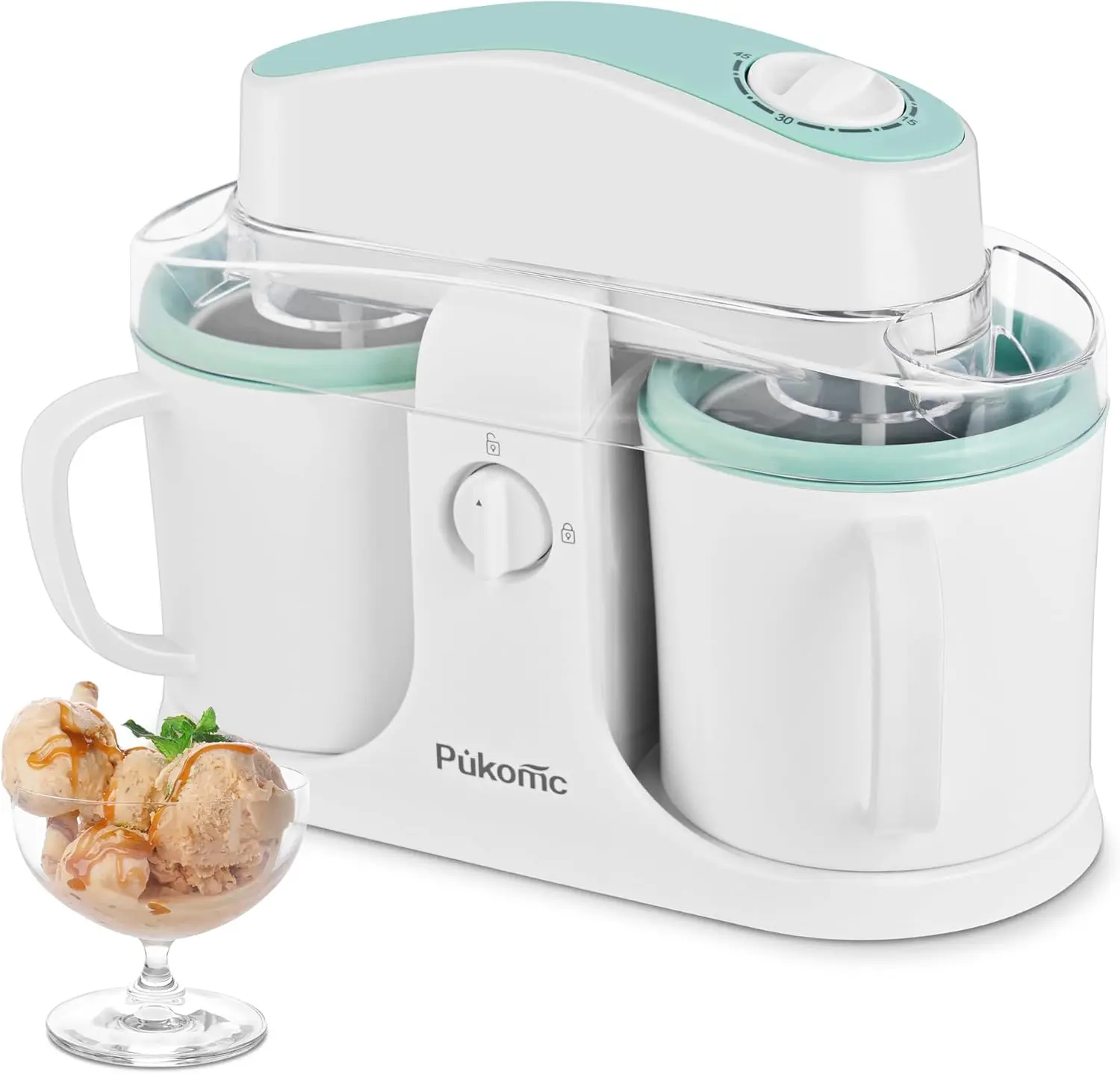 

Home Ice Cream Maker with Two Bowls, Easy to Use and Clean in White Green