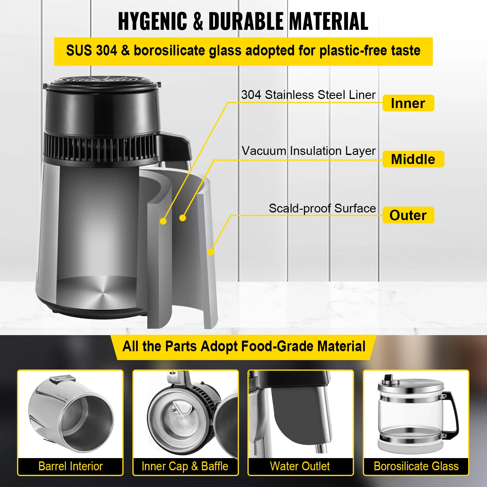 SIHAO 4L Water Distiller Filter Machine Distilled Distillation Purifier Moonshine Apparatus DIY Dispenser Kit for Home Appliance