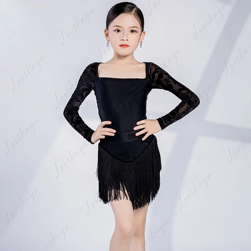

Latin Dance Clothes Girls Children Show Training Clothes Internet Celebrity Suit Fringed Skirt Spring and Summer New