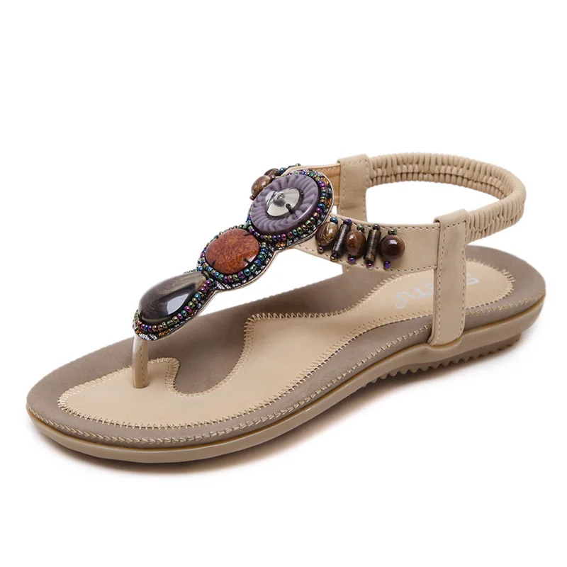 SIKETU Brand Summer Fashion 2022 BOHO Retro Beaded Jeweled Sandals donna Beach tacchi piatti Extoic Sweet T-strap Shoes Clip Toe 42