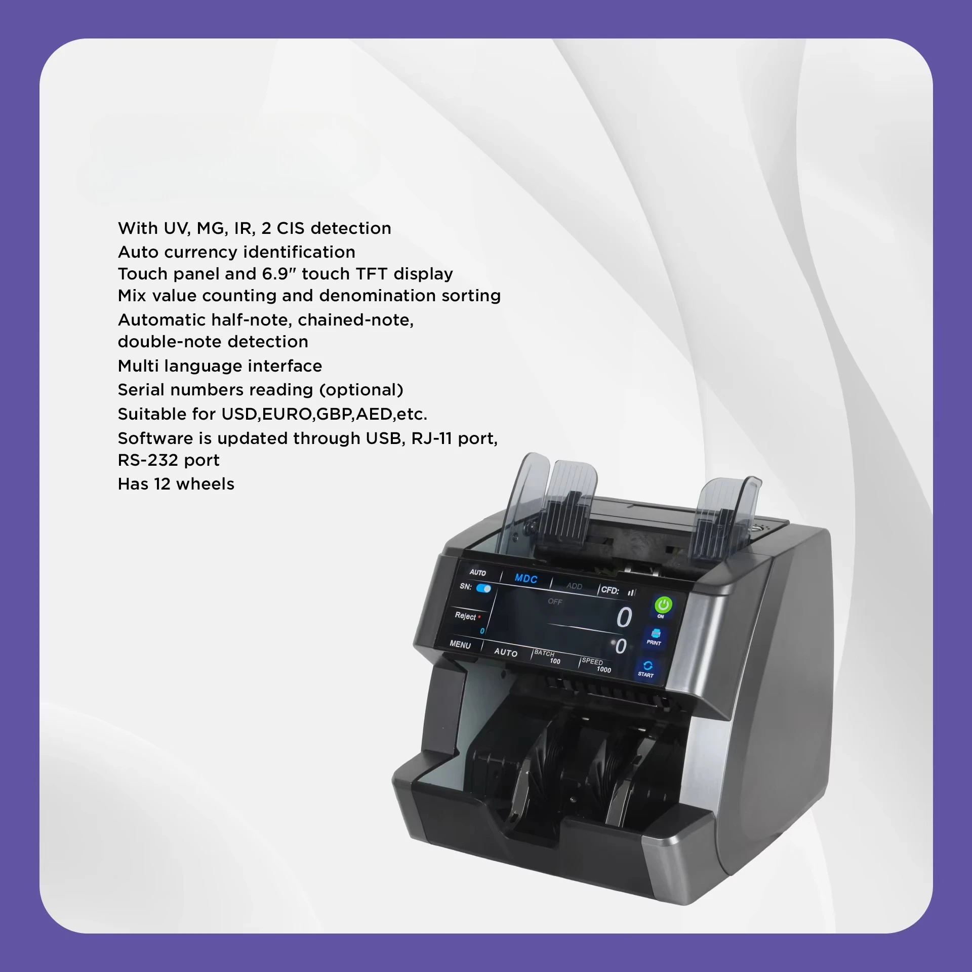 Latest Popular Money Counter Bill Notes Counter Financial Equipment Multi Currency Counting Machine 800-1200 Pcs/Min