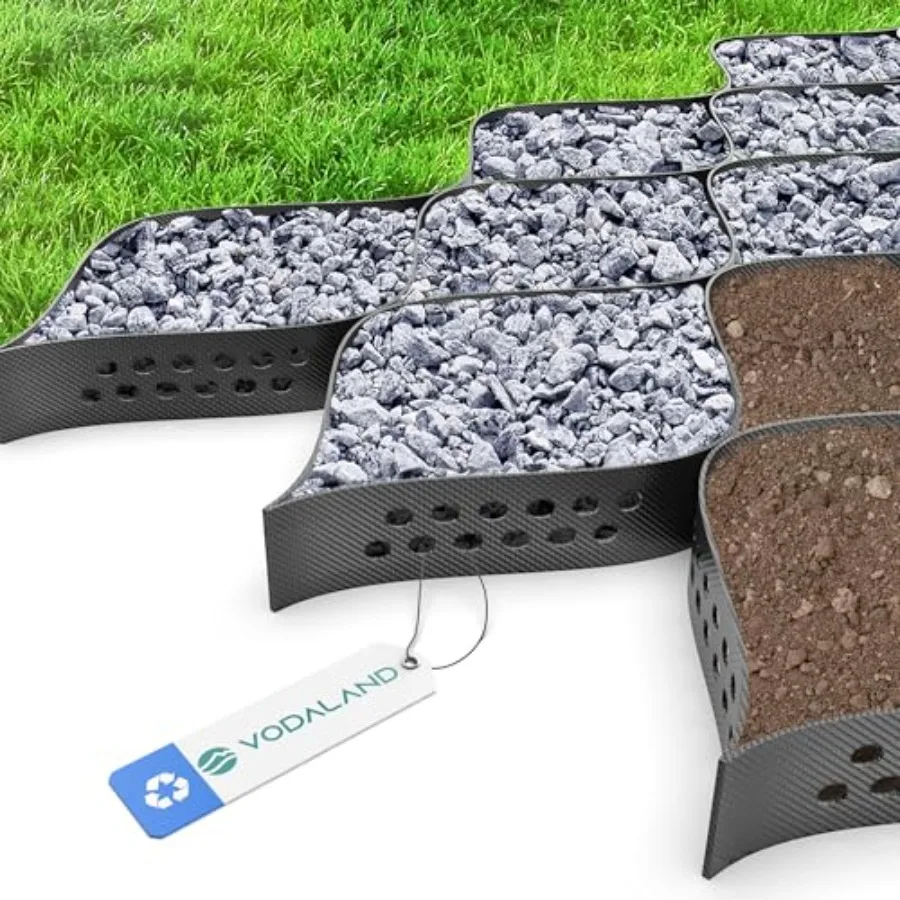 Vodaland - 2" GeoCell - 100% Permeable for Walking Paths, Patios and Erosion Control, Size 9 Feet x 17 Feet Black