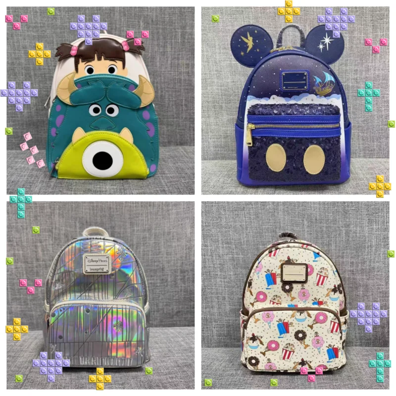 

Original Disney Stitch Mickey Mouse Pu Leather Backpack Castle Cosplay Leisure Travel Bag Mini Schoolbag Gifts