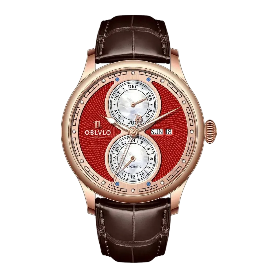 Reef Tiger Men Automatic Watch 42mm Fashion Mechanical Wristwatch 5ATM Luminous Multi MOP Dial Month,Week,Date,24 Hours