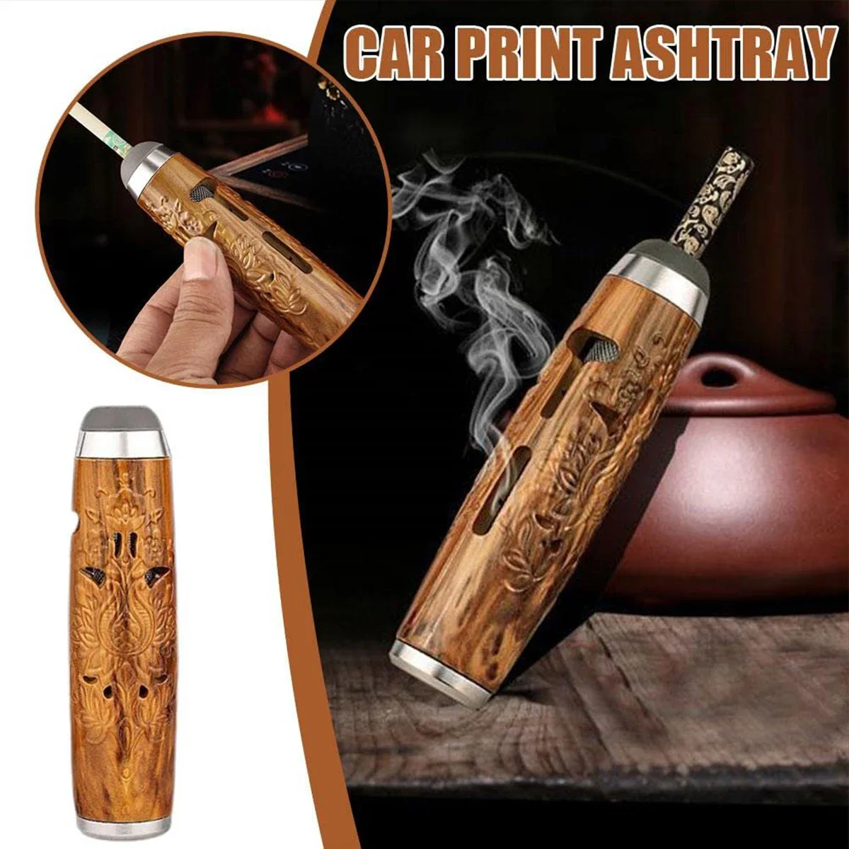 Imitation Printing Mahogany Grain Colour Mini Portable Ashtray Creative Atmosphere Car Not Ash God Free Popping Ash Lazy Smoker