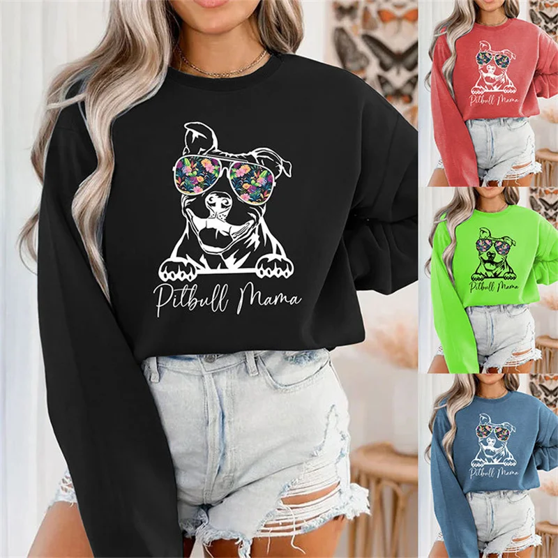 Neues modisches damen-pullover mit langen ärmeln, baumwoll-sweatshirt, süßes lpitbull-mama-haustier-langarm-t-shirt-sweatshirt