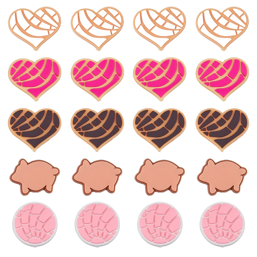 20pcs Heart Focal Beads 5 Styles PVC Concha Loose Focal Beads Cute Pig Flat Basketball Spacer Beads for DIY Keychains Bracelet