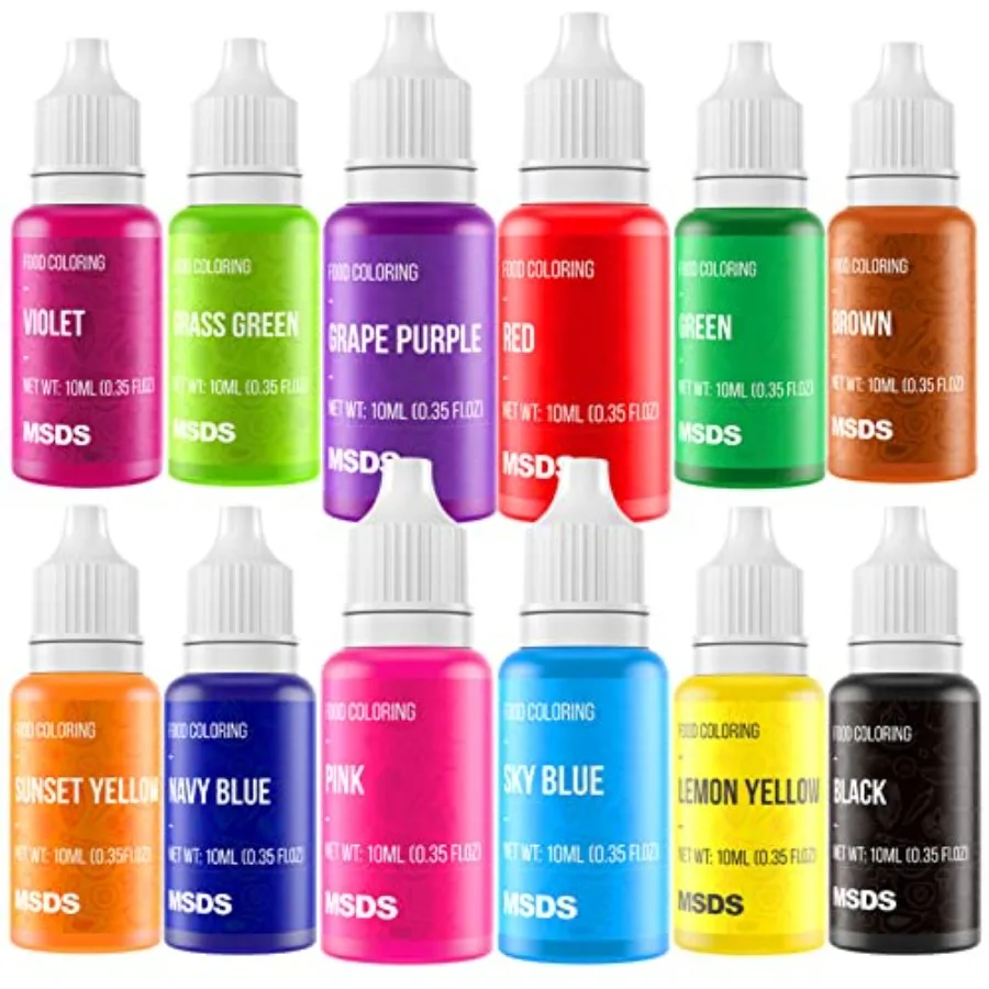 

Food Coloring Liquid Set - 12 Vibrant Color Food Grade, Food Coloring Gel Concentrated Neon Icing Colors for Cake Decorating, B