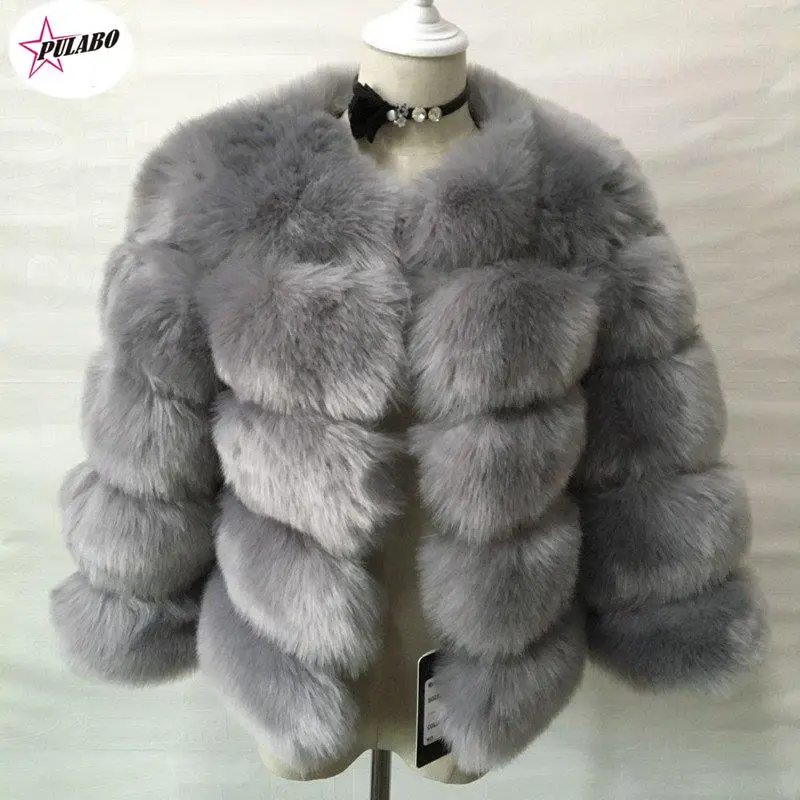 PULABO Women's Faux Fur Coat Super Hot Autumn Winter Women Short Faux Fox Fur Fluffy Jacket High Quality 7xl Ladies Furry Coats