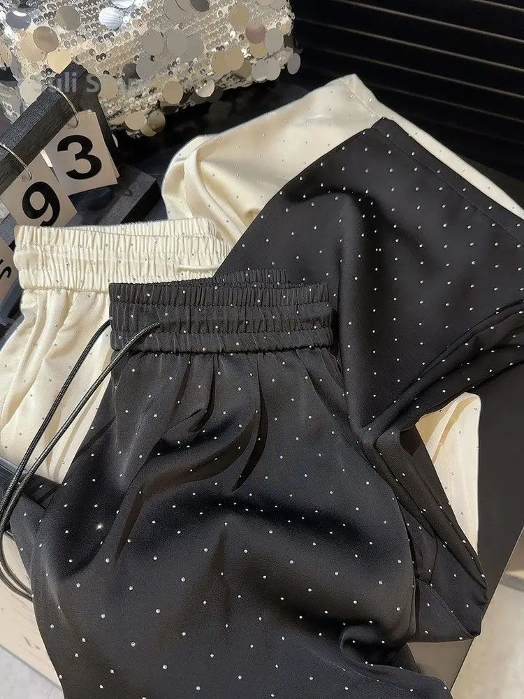 2024 New Spring Summer Women Pants High End Beading Loose Straight Trousers Pantalones Mujer Korean Fashion Streetwear