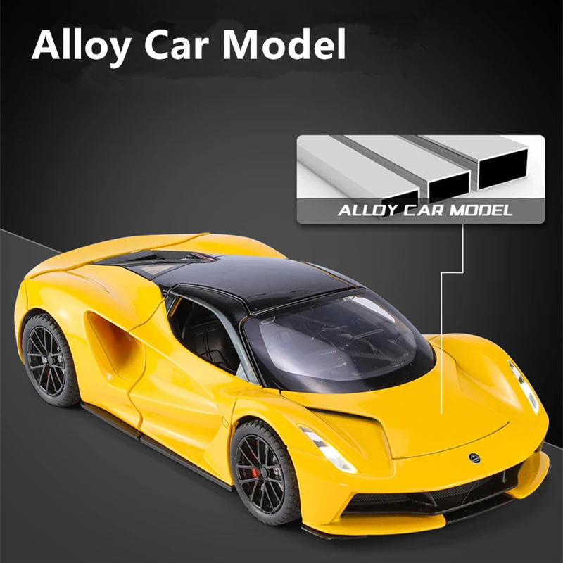 1:24 Lotus EVIJA Alloy Pure Electric Sports Car Model Diecast Metal Racing Super Car Vehicle Model Sound and Light Kids Toy Gift