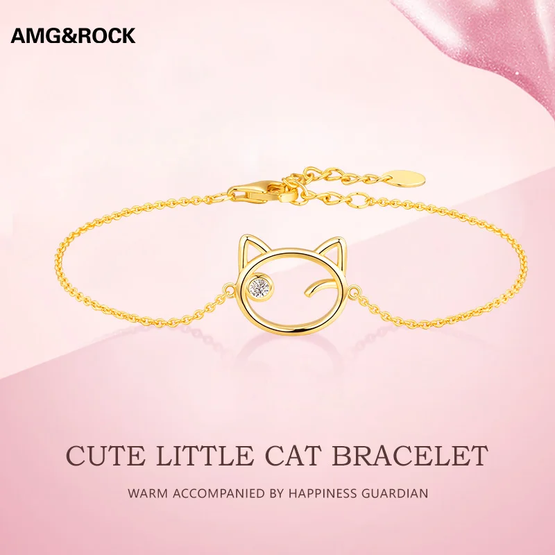 

AMGROCK 1PC Zircon Gold Plated Cat Bracelet, Classic and Simple Style, Suitable For Women's Daily Wear