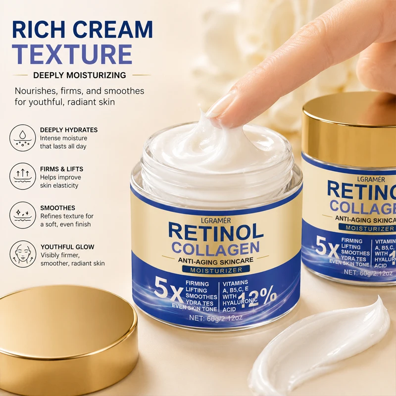 Retinol & Kollagen Gesichtscreme, Feuchtigkeitsspendende Anti-Aging-Creme zur Verbesserung der Hautstruktur, Straffung und Lifting mit Hyaluronsäure – Detail 3