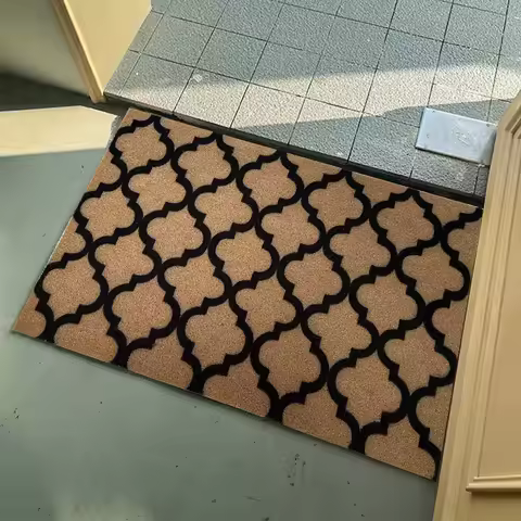 Imitation Coconut Palm Foot Mat Flannel Diamond Grid Shaped Entrance Anti Slip Rug Remove Dust and Rub Against The Soil Carpet