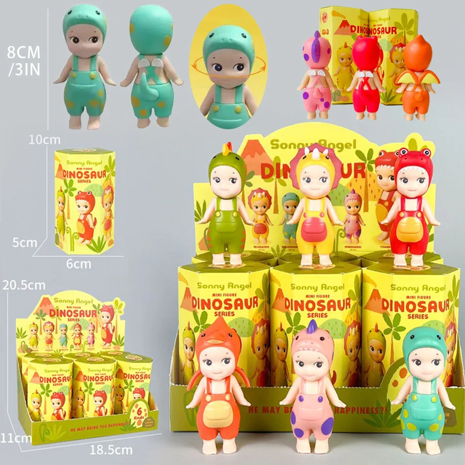 Nueva serie de dinosaurios Sonny Angel Hippers cosecha Linda muñeca Hippie coche de moda adornos para teléfono móvil albóndigas juguete para regalo para niños