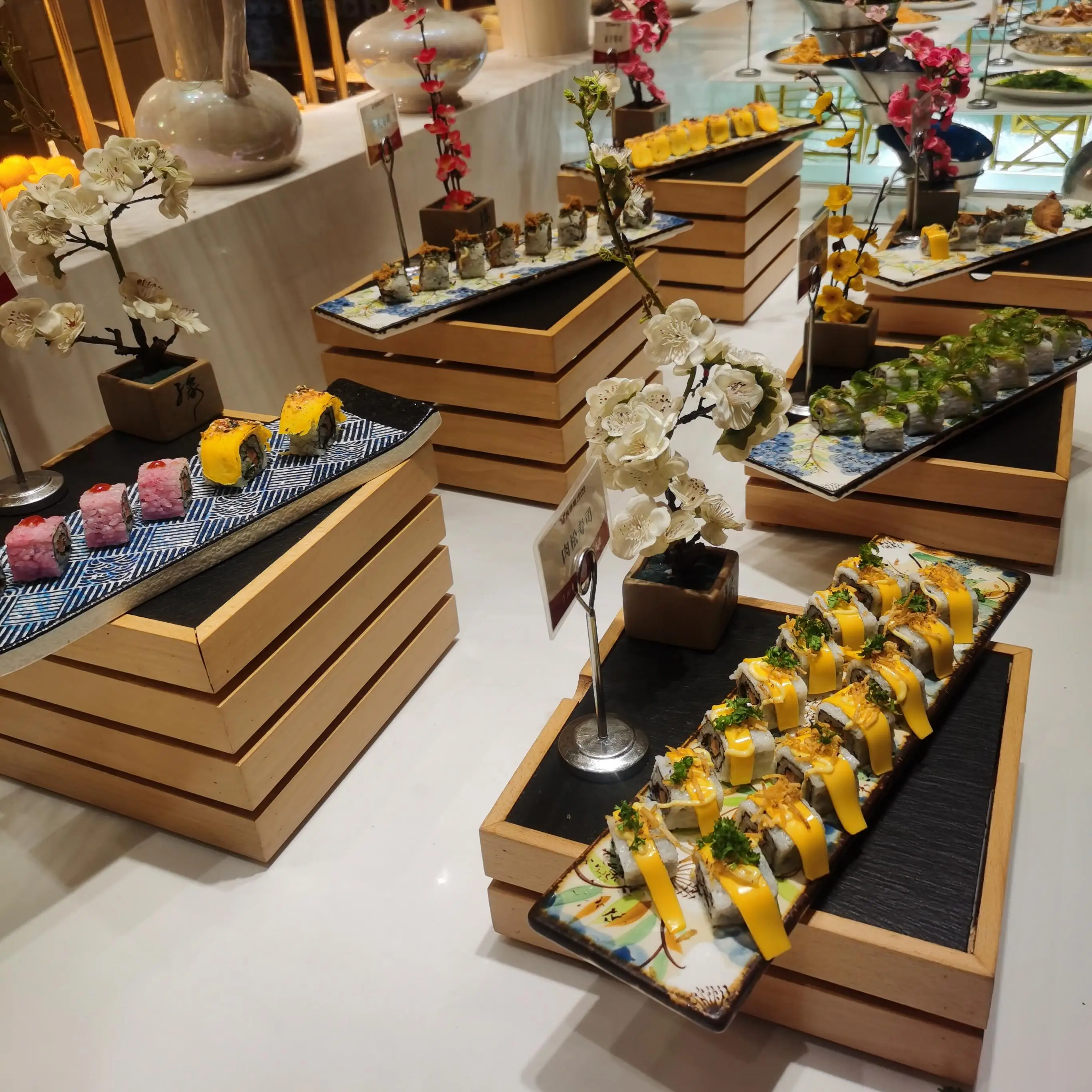 Wedding banquet conference dessert table display shelf log