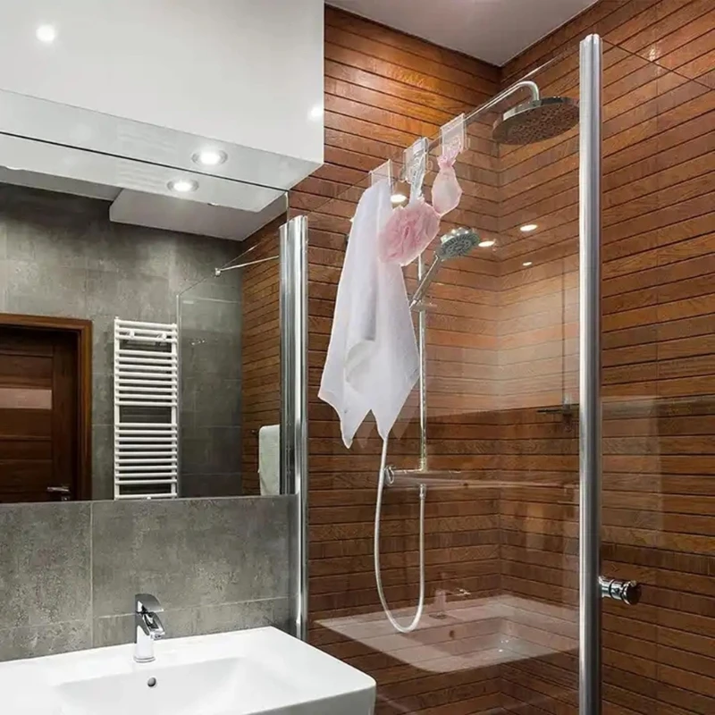 Fácil instalação cabide chuveiro acrílico toalha roupas gancho transparente acessórios da porta do chuveiro do banheiro